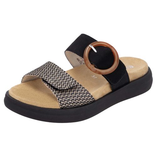 Pantolette REMONTE, Damen, Gr. 45, schwarz (schwarz, natur), Lederimitat, Flechtoptik, casual, Schuhe, Sommerschuh, Schlupfschuh in veganer Verarbeitung