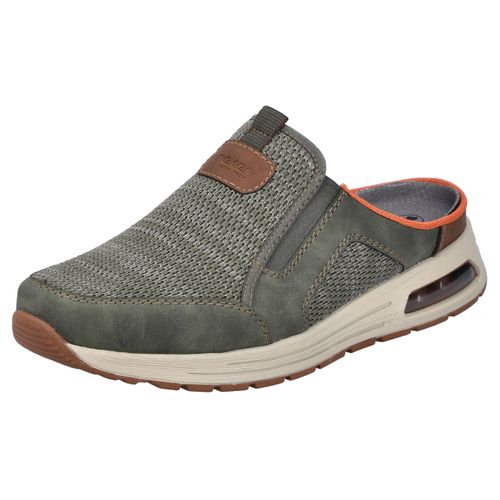 Clog RIEKER, Herren, Gr. 45, grün (khaki, braun), Textil, Lederimitat, meliert, sportlich, Schuhe, Sommerschuh, Strandschuh, Hausschuh mit seitlichen Stretcheinsätzen