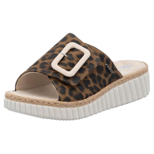 Pantolette RIEKER, Damen, Gr. 39, braun (leo), Lederimitat, animal-print, Schuhe, Sommerschuh, Strandschuh, Urlaubschuh, Hausschuh mit Klettverschluss