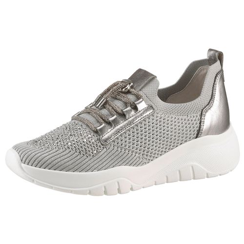 Slip-On Sneaker GABOR, Damen, Gr. 39, grau (grau, silberfarben), Textil, Leder, metallic, sportlich, Schuhe, Freizeitschuh, Halbschuh, Slipper mit Best Fitting-Ausstatttung