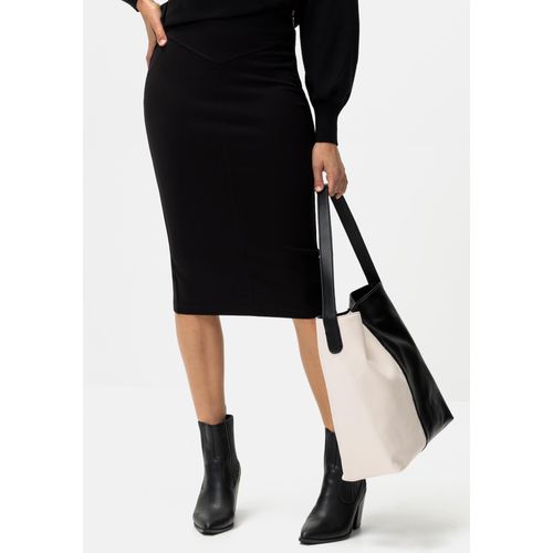 Midirock LASCANA, Damen, Gr. 46, schwarz, Jersey, Obermaterial: 70% Viskose, 25% Polyamid, 5% Elasthan, unifarben, modisch, figurbetont ca. Mitte Wade, Röcke