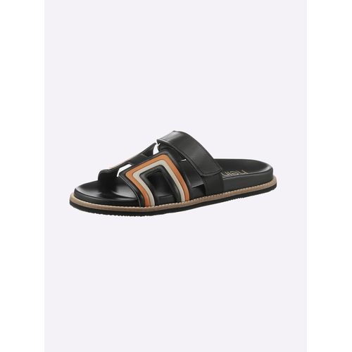Pantolette HEINE, Damen, Gr. 38, orange (schwarz, orange), Leder, Glattleder, Glattleder, modisch, Schuhe