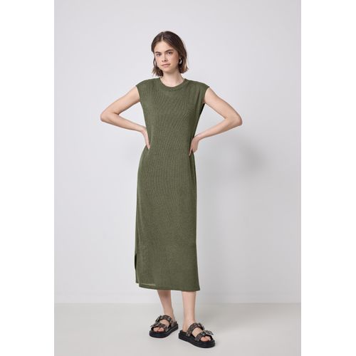 Strickkleid STREET ONE STUDIO, Damen, Gr. 34, EURO-Größen, peridot grün, Stoff, 81% Polyester, 14% Viskose, 5% Elasthan, unifarben, casual, gerade wadenlang, Rundhals, ohne Ärmel Bündchen, Kleider, mit Rundhalsausschnitt