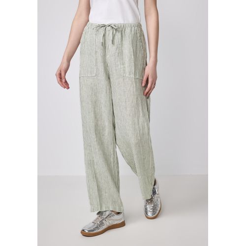 Stoffhose STREET ONE STUDIO, Damen, Gr. 36, Länge 30, peridot grün, Stoff, 100% Leinen, gestreift, casual, loose fit lang, Hosen, High Waist