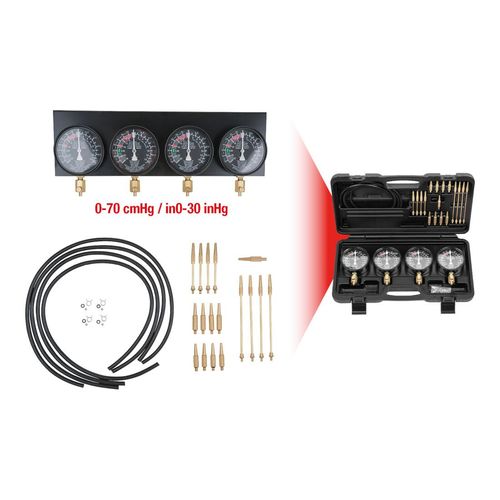 KS Tools Synchron-Vergaser-Testgerät mit 4 Synchronuhren, 28-teilig (150.3600)