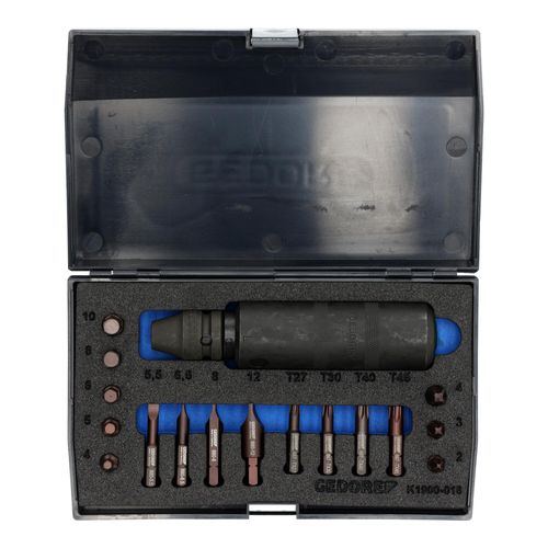 Gedore K 1900-018 Schraubenlöser-Satz mit Handschlagschrauber und Bits (18-tlg, 1/2 Antrieb, rechts und links) für festsitzende Schrauben, 6654600)