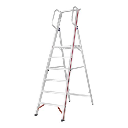 Hymer Plattformleiter mit Handlauf, 12 Stufen aus Aluminium eloxiert mit Sprossen-Holm-Verbindung und Plattform für Stehleiterfunktion, 808012)