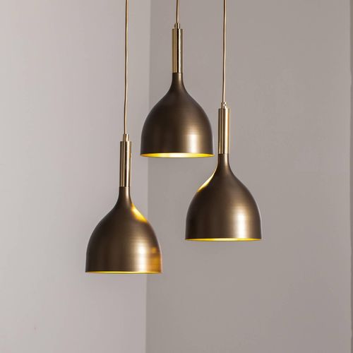 Hängelampe Noak 3-flammig, rund, titan-gold/gold, Stahl