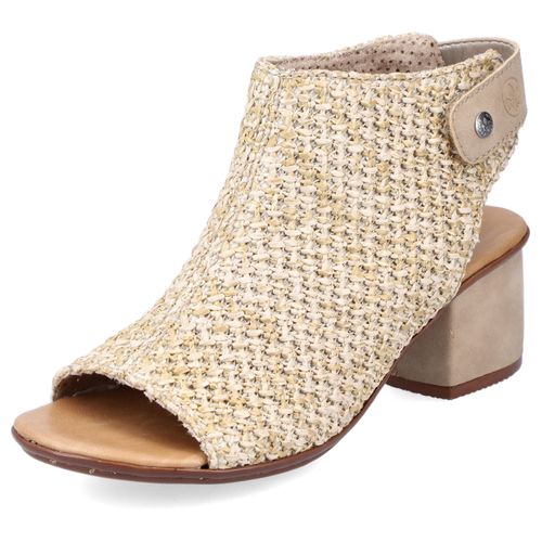 Sandalette RIEKER, Damen, Gr. 39, beige (sand), Textil, elegant, Schuhe Schaftsandale Sandalette, Sommerschuh, Sandalette, Blockabsatz, in modischer Flecht-Optik