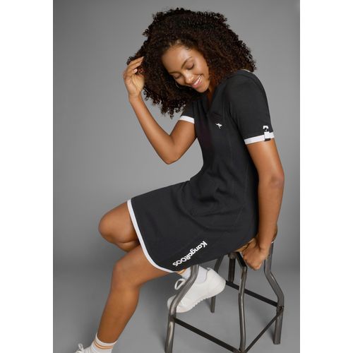 Sweatkleid KANGAROOS, Damen, Gr. 38, N-Gr, schwarz, Obermaterial: 100% Baumwolle. Kapuzenfutter: 100% Baumwolle, casual, figurbetont, V-Ausschnitt, Kurzarm Lagenoptik, Kleider, in Longform, aus Baumwoll-Sweatqualität, mit Kängurutasche