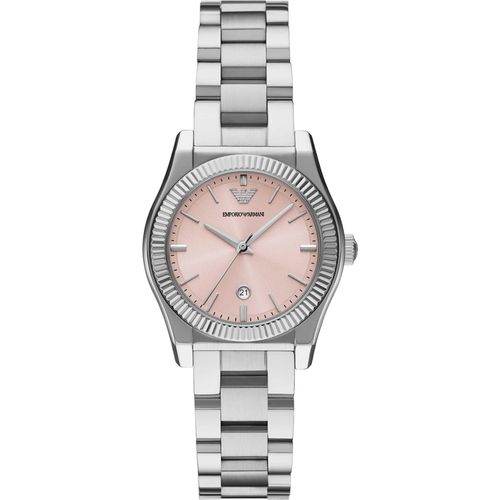 Quarzuhr EMPORIO ARMANI, edelstahlfarben, rosa, Armbanduhren, Damen, Armbanduhr, Damenuhr, Edelstahlarmband, analog, Tag