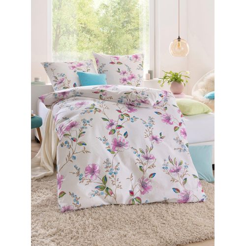 Bettwäsche BIBERNA Gr. 2, weiß (weiß, bedruckt), B/L: 155cm x 200cm, , Renforcé, B/L: 80cm x 80cm, Renforcu00e9, 100% Baumwolle, Bettwäsche