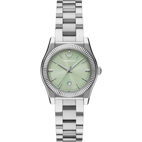 Quarzuhr EMPORIO ARMANI, edelstahlfarben, grün, Armbanduhren, Damen, Armbanduhr, Damenuhr, Edelstahlarmband, analog, Tag