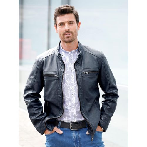 Lederjacke MARCO DONATI, Herren, Gr. 56, blau (rauchblau), 100% Leder, unifarben, Langarm, Jacken