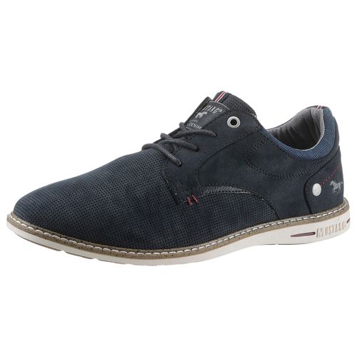 Schnürschuh MUSTANG SHOES, Herren, Gr. 41, blau (navy), Lederimitat, Textil, casual, Schuhe, Freizeitschuh, Halbschuh, Schnürschuh mit Perforation
