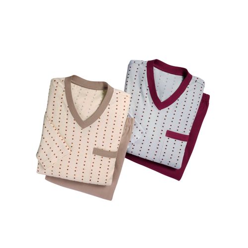 Schlafanzug KINGS CLUB, Herren, Gr. 48/50, bunt (beige, grau, dunkelrot), 100% Baumwolle, Langarm, Homewear-Sets