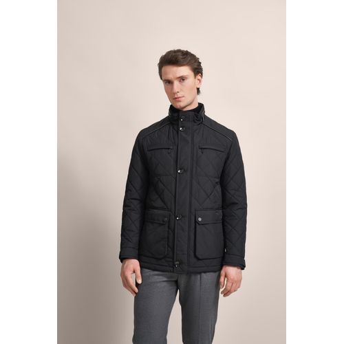 Langjacke BUGATTI, Herren, Gr. 52, schwarz, 100% Polyester, kariert, casual, regular fit, Langarm Manschette, Jacken, im Rautenstepp