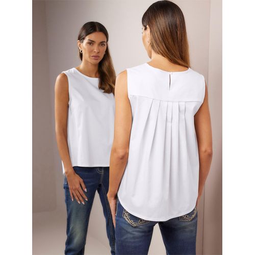 Blusentop HEINE, Damen, Gr. 34, weiß, 97% Baumwolle, 3% Elasthan, unifarben, Rundhals, ohne Ärmel, Blusen