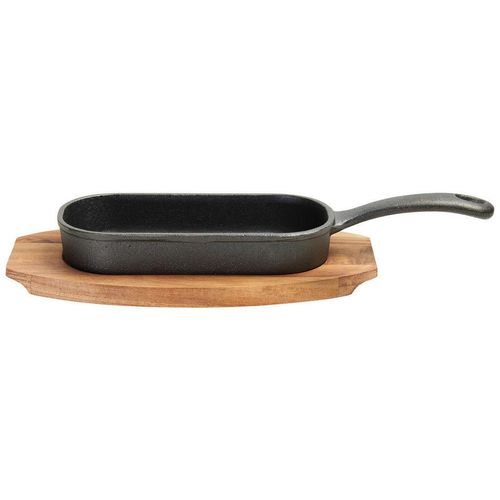 Homeware Profession. Grillpfanne , Natur, Schwarz , Holz, Metall , Akazie , vollmassiv , 0,25 L , oval , 10x3.5x31.6 cm , Lfgb , backofengeeignet ,