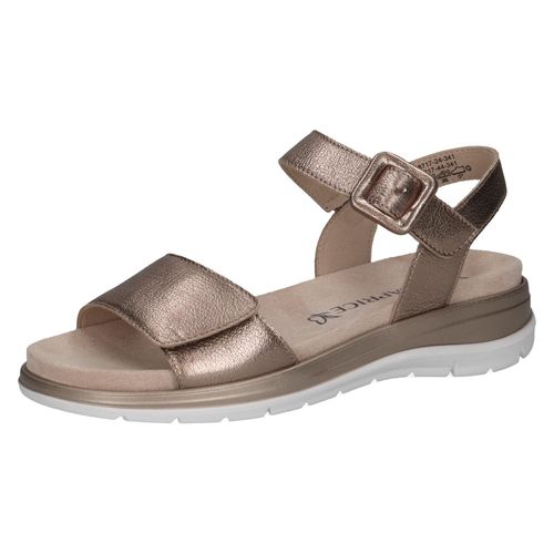 Riemchensandale CAPRICE, Damen, Gr. 37, grau (taupe metallic), Leder, casual, Schuhe, Keilsandalette, Sommerschuh, Bequemschuh in Metallic-Optik