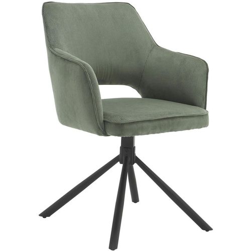 Livetastic Armlehnstuhl Cord , Schwarz, Olivgrün , Metall, Textil , konisch, rund , 61x85x61 cm , Sitzfläche 180° drehbar , Esszimmer, Stühle,