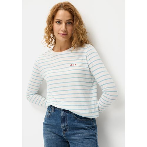 Langarmshirt LASCANA, Damen, Gr. 40/42, blau (weiß, hellblau), Web, Obermaterial: 50% Baumwolle, 50% Polyester, gestreift, modisch, figurumspielend hüftlang, Rundhals, Langarm, Shirts
