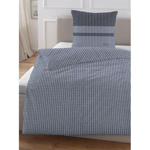 Bettwäsche HECHTER PARIS Gr. 2, blau (marine), B/L: 155cm x 220cm, Renforcé, B/L: 80cm x 80cm, Renforcu00e9, 100% Baumwolle, Bettwäsche
