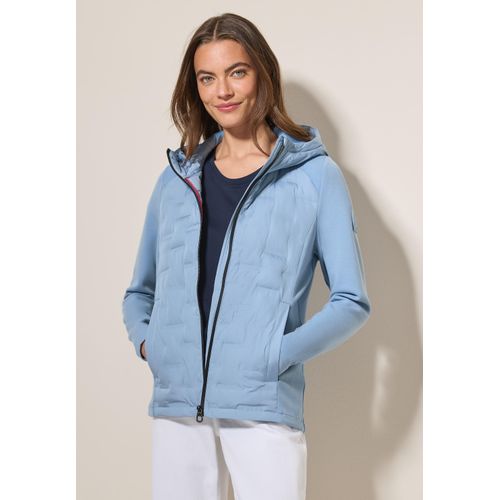 Kurzjacke CECIL, Damen, Gr. XS (36), blau (crystal blau), Stoff, 68% Polyester, 27% Viskose, 5% Elasthan, unifarben, casual, gerade normal, ohne Ausschnitt, Langarm Bündchen, Jacken, mit Kapuze