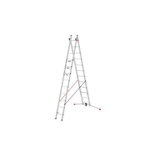 Mehrzweckleiter Hailo S110 Pro, 2-teilig, 2 x 12 Sprossen, Drehstufen-System, Bodenausgleich, bis 150 kg, Aluminium und Kunststoff, silber