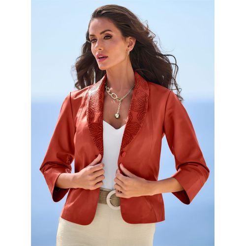 Lederjacke HEINE, Damen, Gr. 48, rot (rostrot), 100% Lammnappaleder, unifarben, 3/4-Ärmel, Jacken