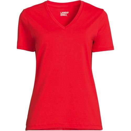 Supima Kurzarm-Shirt mit V-Ausschnitt, Damen,  Rot, Baumwolle, by Lands' End