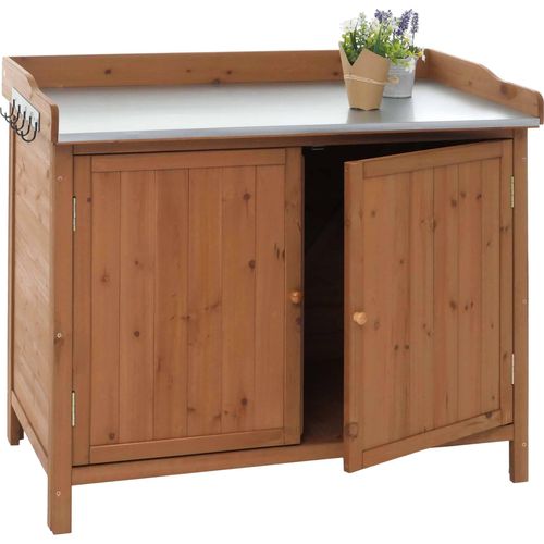 Gartenschrank mit Arbeitsplatte HWC-L69, Pflanztisch, Outdoor Tanne Holz - 86x104x52cm braun