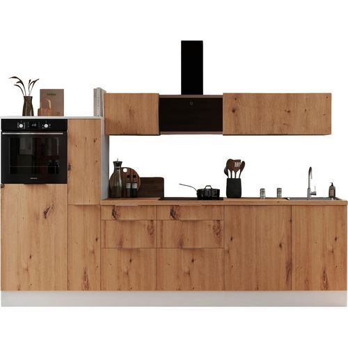 Küche RESPEKTA, braun (front: artisan eiche nachbildung, korpus: weiß matt, arbeitsplatte: granit optik), B:310cm H:200cm T:60cm, Komplettküchen-Sets