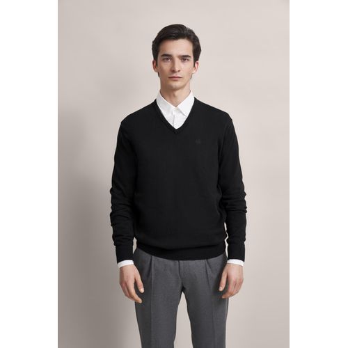 Rundhalspullover BUGATTI, Herren, Gr. 3XL, schwarz, Sweatware, 100% Baumwolle, casual, regular fit, V-Ausschnitt, Langarm Rippbündchen, Pullover, mit komfortablem Schnitt