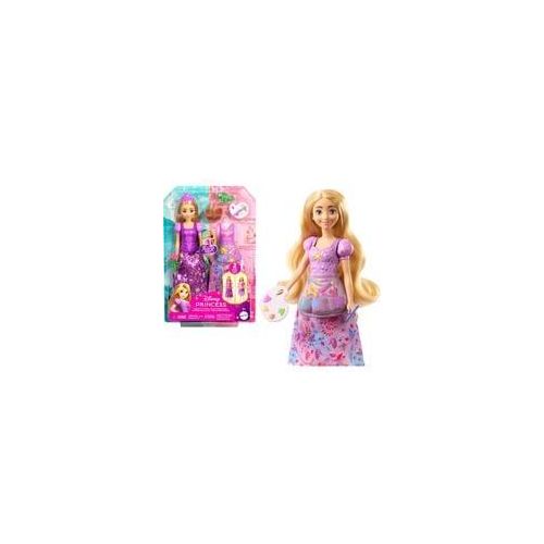 Disney Prinzessin 2-in-1-Geschichten Rapunzel-Modepuppe mit 2 Oberteilen zum Anklipsen, 2 Röcken und 9 Accessoires