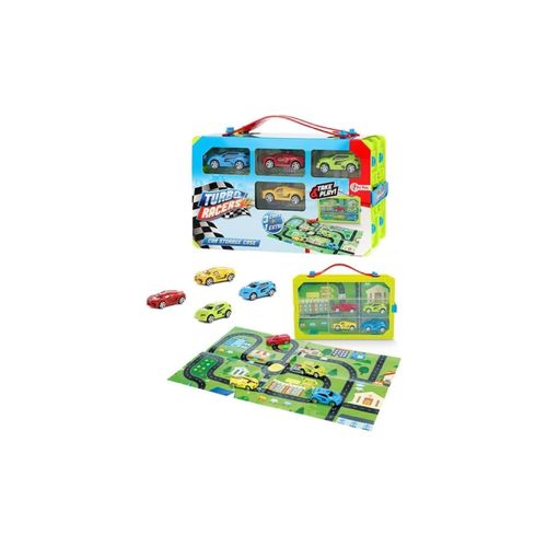 Toi-Toys - Turbo Racers Sammelkoffer mit 4 Rallye Autos Fahrzeuge Rennautos Kinderspielzeug Jungen