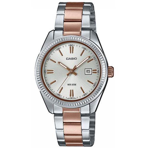 Quarzuhr, rosa (silberfarben, roségoldfarben), CASIO TIMELESS COLLECTION, Armbanduhren, Damen, Armbanduhr, Damenuhr, analog, Datum, Edelstahlarmband