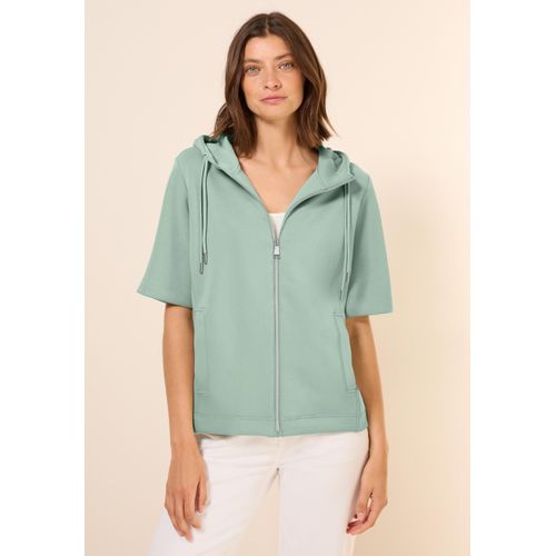 Sweatjacke CECIL, Damen, Gr. XXL (46), matcha grün, Sweatware, 54% Polyester, 39% Viskose, 7% Elasthan, unifarben, casual, comfort fit normal, ohne Ausschnitt, Kurzarm Bündchen, Sweatjacken, mit Kapuze mit Tunnelzugband