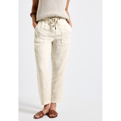 Stoffhose STREET ONE, Damen, Gr. 36, Länge 28, moonstone sand, Stoff, 100% Leinen, unifarben, casual, loose fit normal, Hosen, aus Leinen