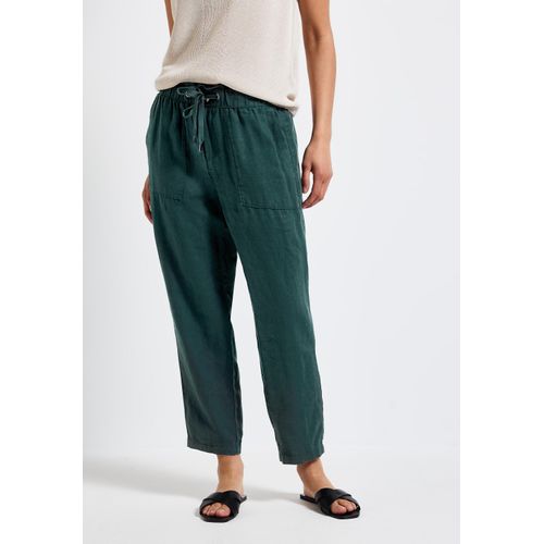 Stoffhose STREET ONE, Damen, Gr. 34, Länge 28, schwarz garden grün, Stoff, 100% Leinen, unifarben, casual, loose fit normal, Hosen, aus Leinen