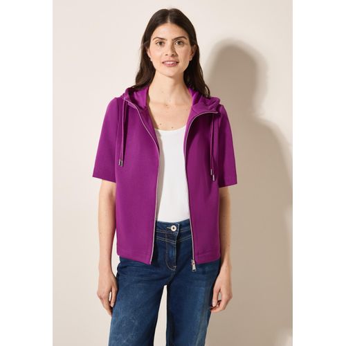 Sweatjacke CECIL, Damen, Gr. XXL (46), anemone pink, Sweatware, 54% Polyester, 39% Viskose, 7% Elasthan, unifarben, casual, comfort fit normal, ohne Ausschnitt, Kurzarm Bündchen, Sweatjacken, mit Kapuze mit Tunnelzugband