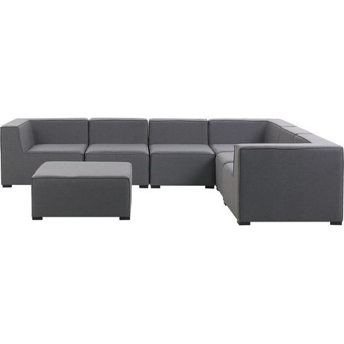 BELIANI Lounge Set Grau Polsterbezug Modular 7-teilig Linksseitig Ecksofa mit Ottomane Outdoor u. Indoor für 7 Personen Garten Terrasse Wintergarten