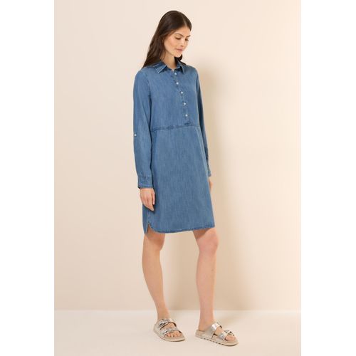 Midikleid CECIL, Damen, Gr. XXL (46), US-Größen, blau (mid blau wash), Stoff, 100% Lyocell, unifarben, casual, comfort fit knielang, V-Ausschnitt, Langarm Bündchen, Kleider, mit seitlichen Einschubtaschen