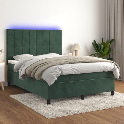 Boxspringbett Mit Matratze & Led Samt Dunkelgrün | Größe: 140 x 190 cm | Modell: Block mit Quadraten