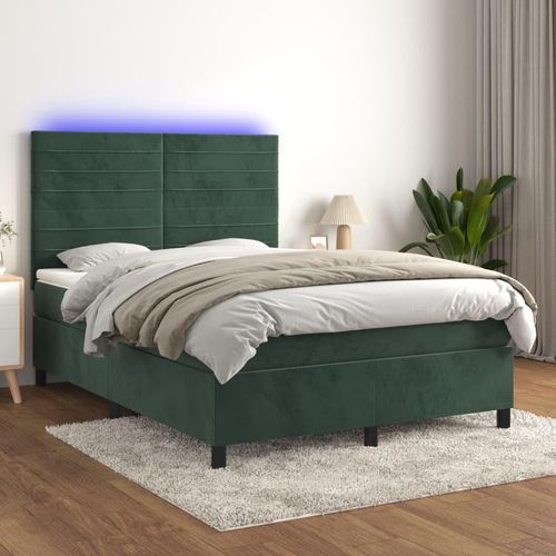 Boxspringbett Mit Matratze & Led Samt Dunkelgrün | Größe: 140 x 200 cm | Modell: Horizontale Streifen