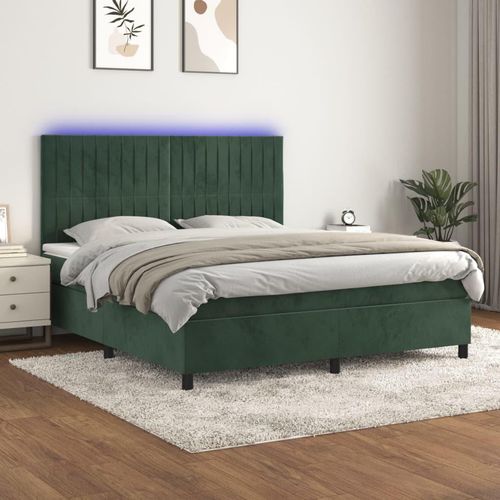 Boxspringbett Mit Matratze & Led Samt Dunkelgrün | Größe: 180 x 200 cm | Modell: Vertikale Streifen