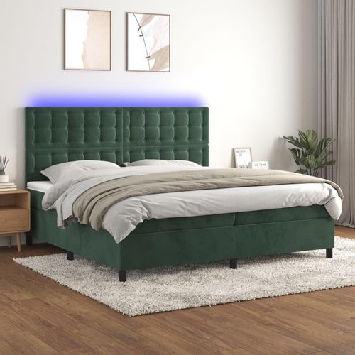 Boxspringbett Mit Matratze & Led Samt Dunkelgrün | Größe: 200 x 200 cm | Modell: Knöpfe
