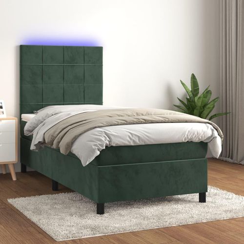 Boxspringbett Mit Matratze & Led Samt Dunkelgrün | Größe: 90 x 190 cm | Modell: Block mit Quadraten