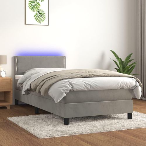 Boxspringbett Mit Matratze & Led Samt Hellgrau | Größe: 90 x 190 cm | Modell: Flach mit Nägeln