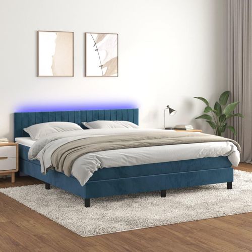 Boxspringbett Mit Matratze & Led Samt Dunkelblau | Größe: 180 x 200 cm | Modell: Vertikale Streifen
